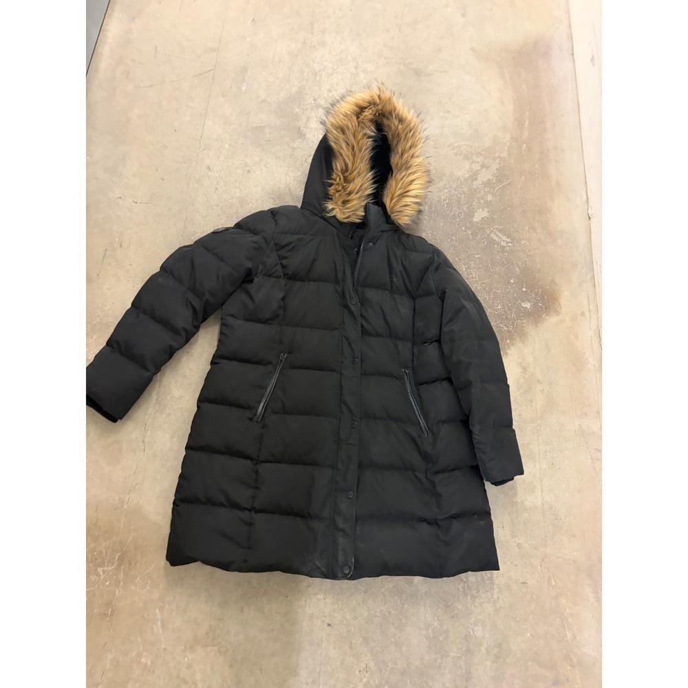 Atelier Noir Womens XXL Black Down Filled Puffer Parka Faux Fur Hood Winter Coat